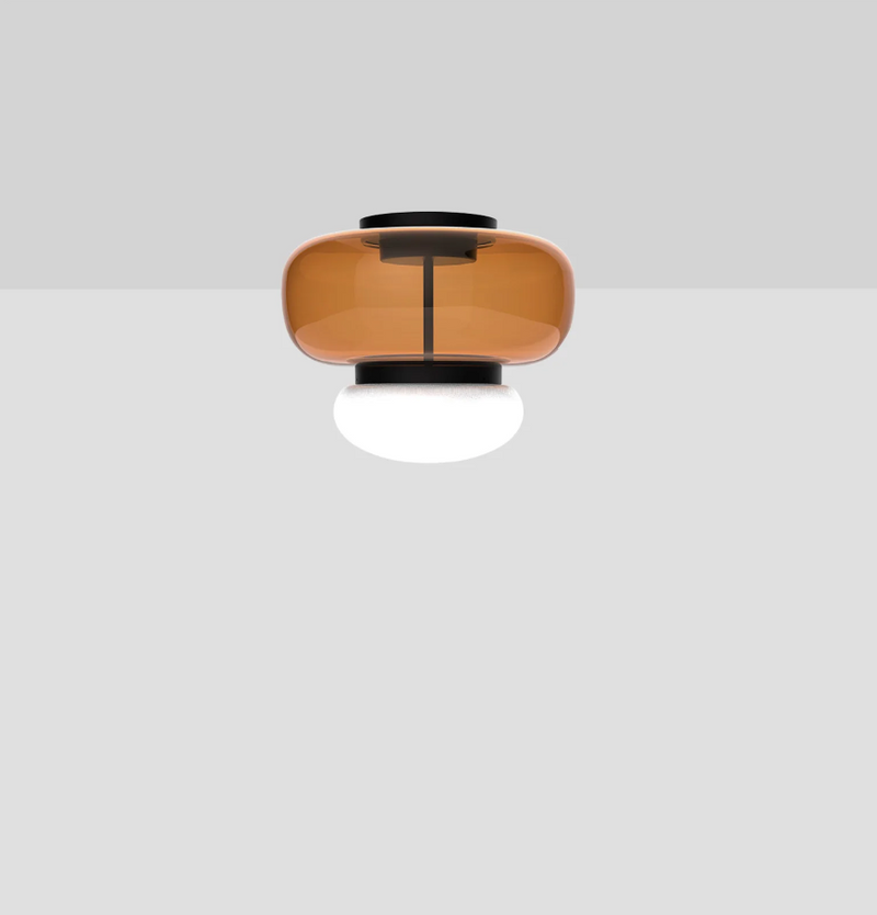 Faro PL P Plafoniera Lampada soffitto LED in vetro soffiato ambra scuro bianco