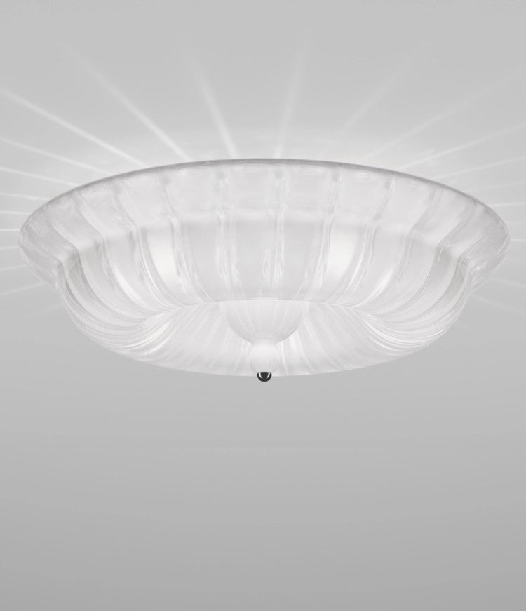 Novecento PL Plafoniera lampada soffitto muranese in vetro soffiato bianco rigadin