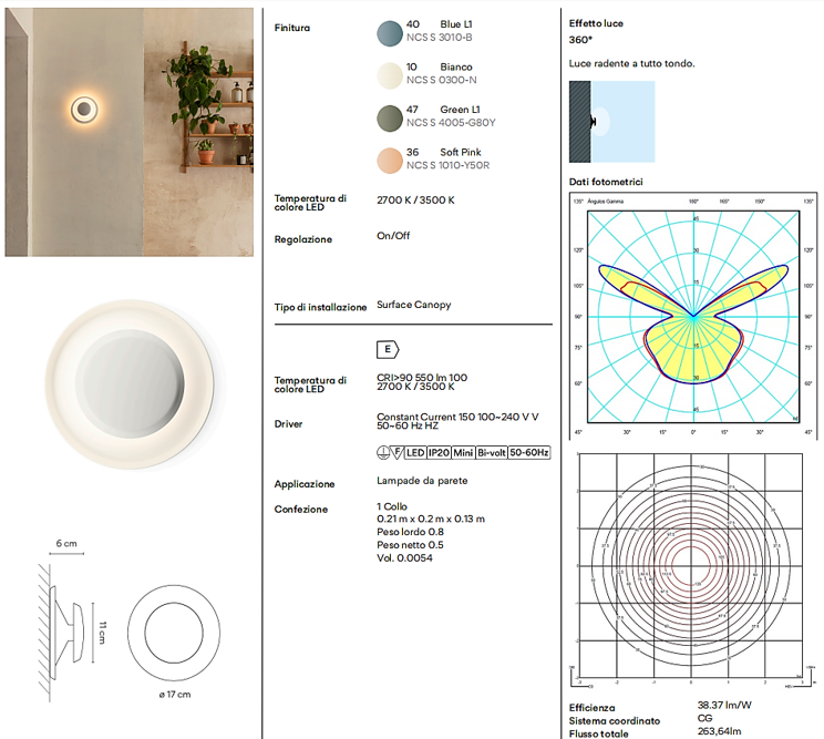 Top lampada da parete soffitto led in alluminio Ø 17 cm. Bianco