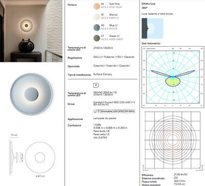 Top lampada da parete soffitto led in alluminio Ø 40 cm. Bianco DALI-2