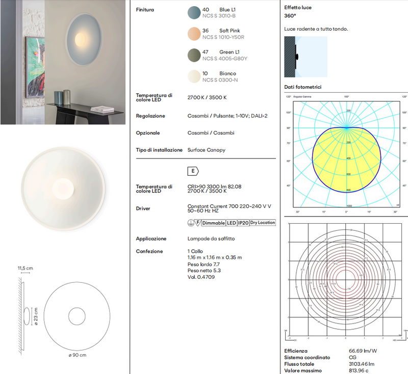 Top lampada da parete soffitto led in alluminio e vetro Ø 90 cm. Blue Casambi