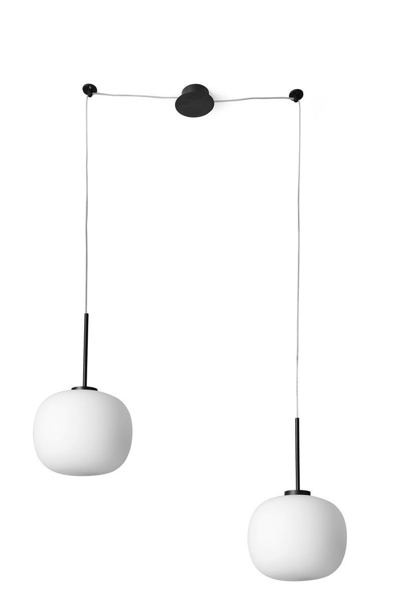 Bombo sp2 Lampadario sospensione 2 luci nero diffusore in vetro bianco Ø 30 cm.