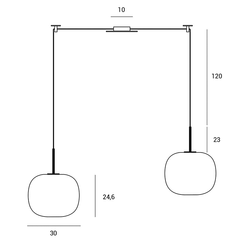 Bombo sp2 Lampadario sospensione 2 luci nero diffusore in vetro bianco Ø 30 cm.