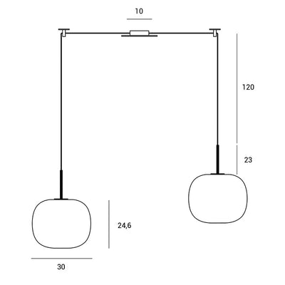 Bombo sp2 Lampadario sospensione 2 luci nero diffusore in vetro bianco Ø 30 cm.