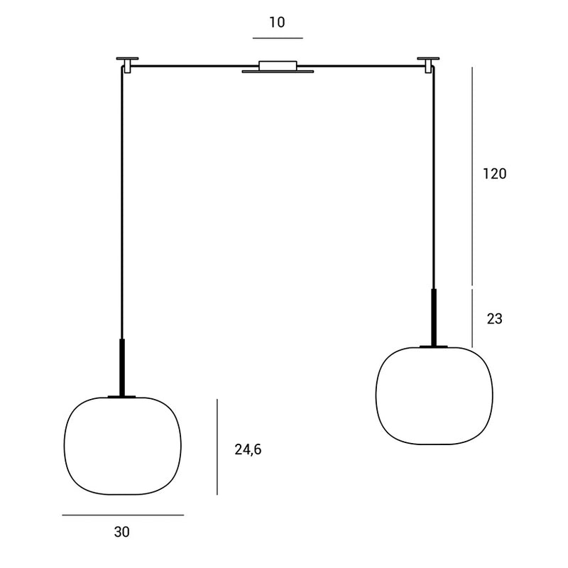 Bombo sp2 Lampadario sospensione 2 luci nero diffusore in vetro bianco Ø 30 cm.