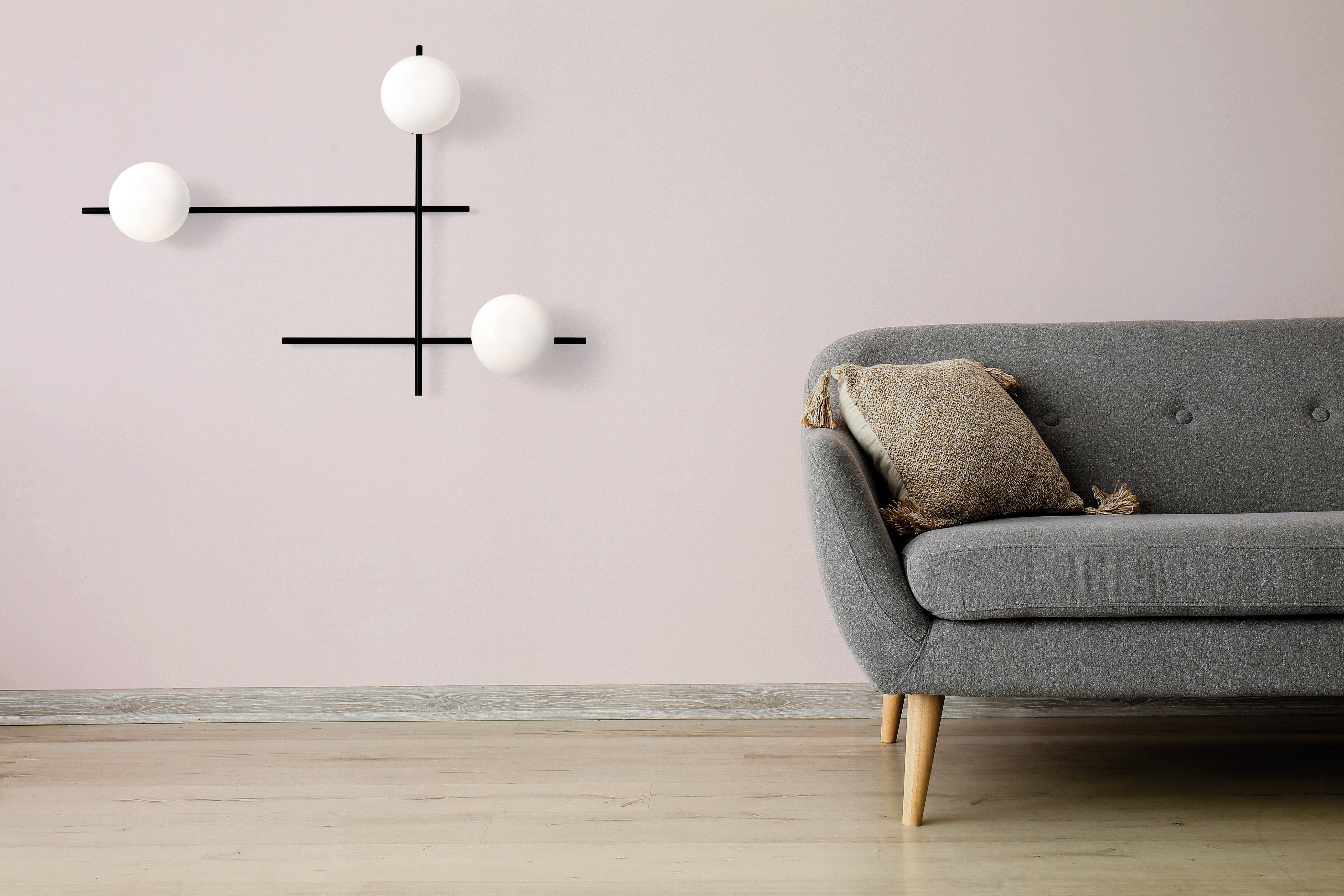 Mikado pl3 Lampada parete soffitto nero opaco con diffusore vetro bianco