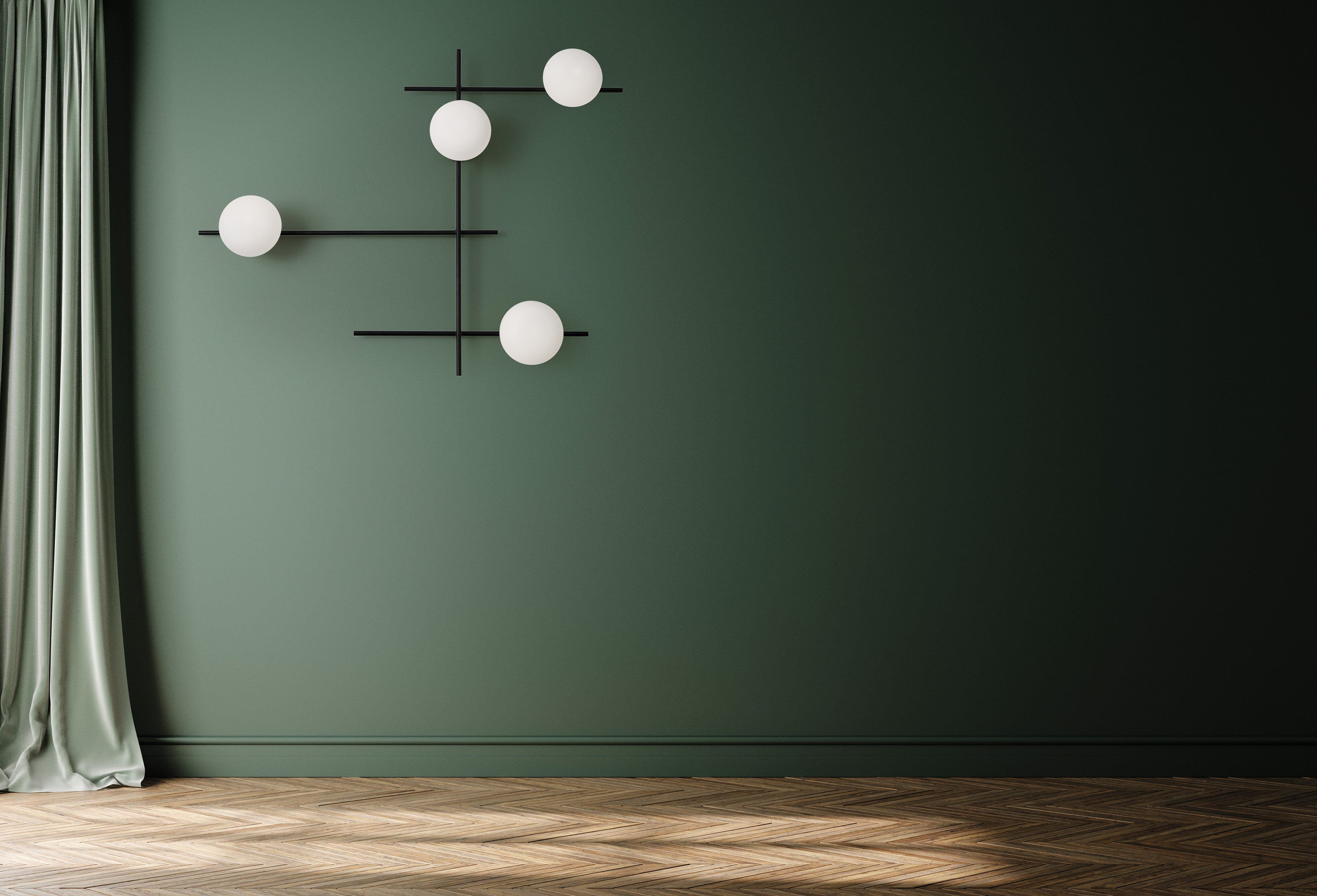 Mikado pl4 Lampada parete soffitto nero opaco con diffusore vetro bianco