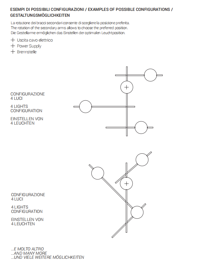 Mikado pl4 Lampada parete soffitto nero opaco con diffusore vetro bianco