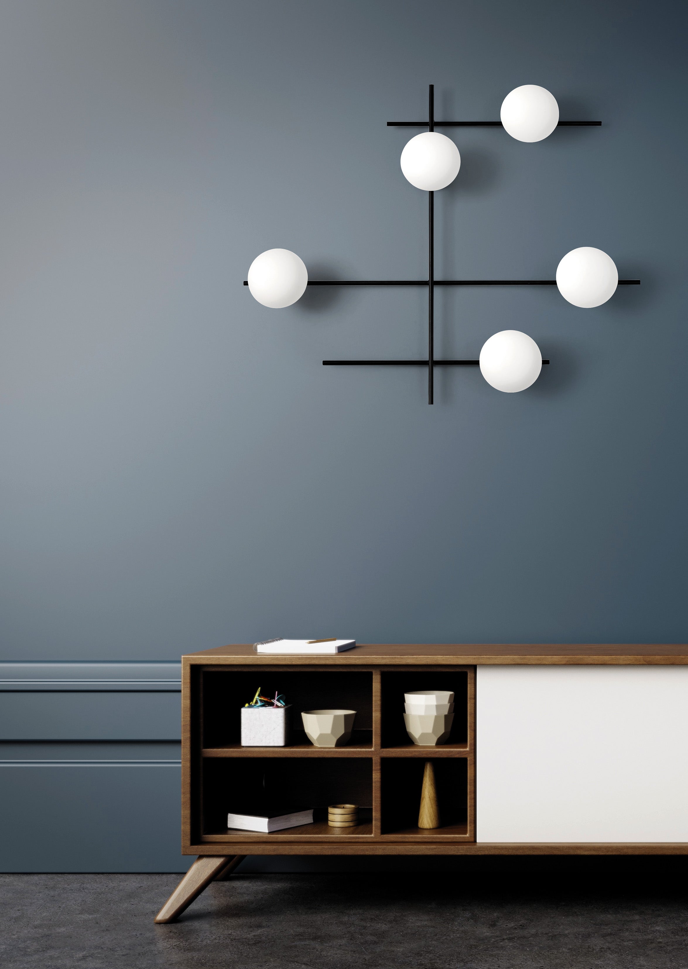 Mikado pl5 Lampada parete soffitto nero opaco con diffusore vetro bianco