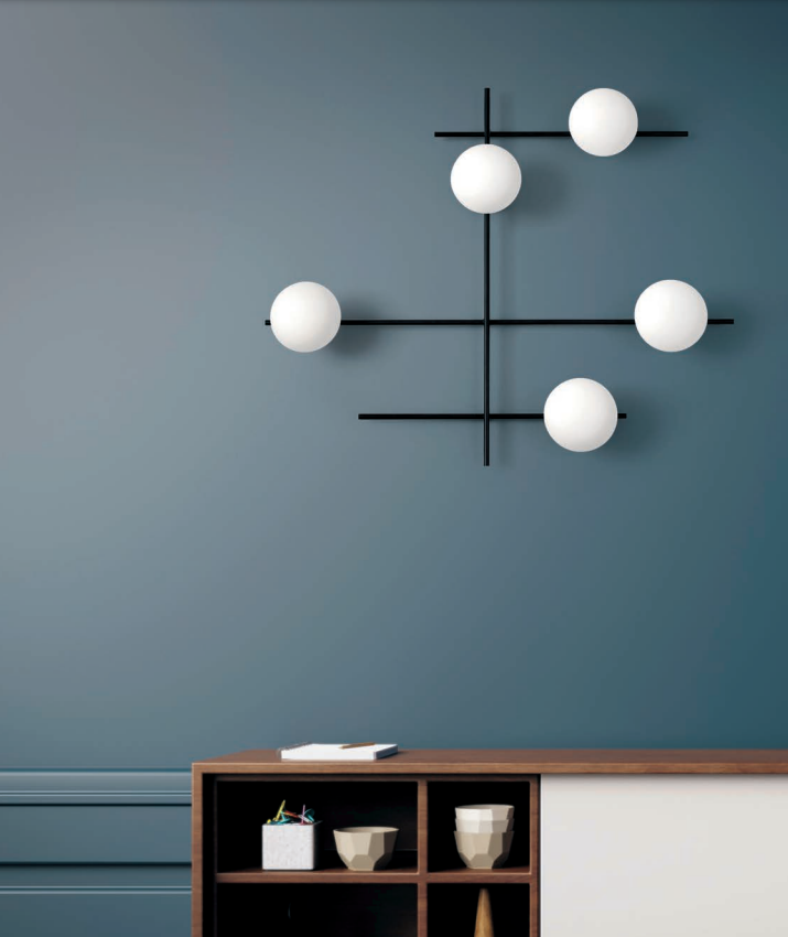 Mikado pl5 Lampada parete soffitto nero opaco con diffusore vetro bianco