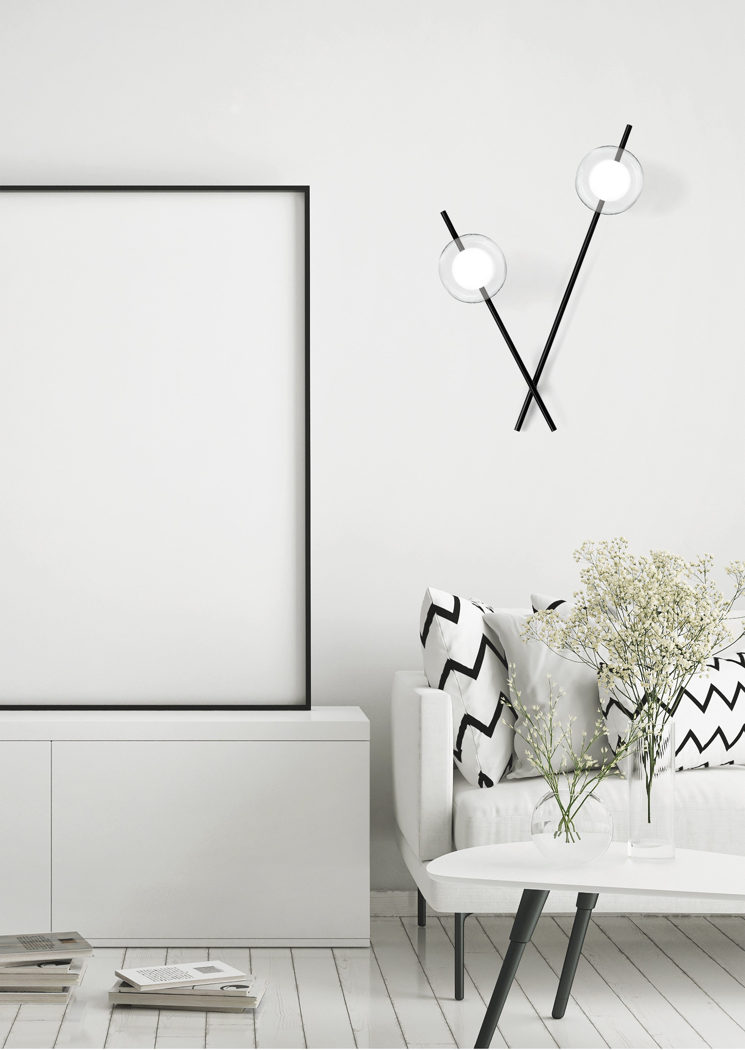 Mikado pl2 Lampada parete soffitto nero opaco con diffusore vetro borosilicato