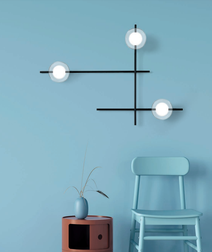 Mikado pl3 Lampada parete soffitto nero opaco con diffusore vetro borosilicato
