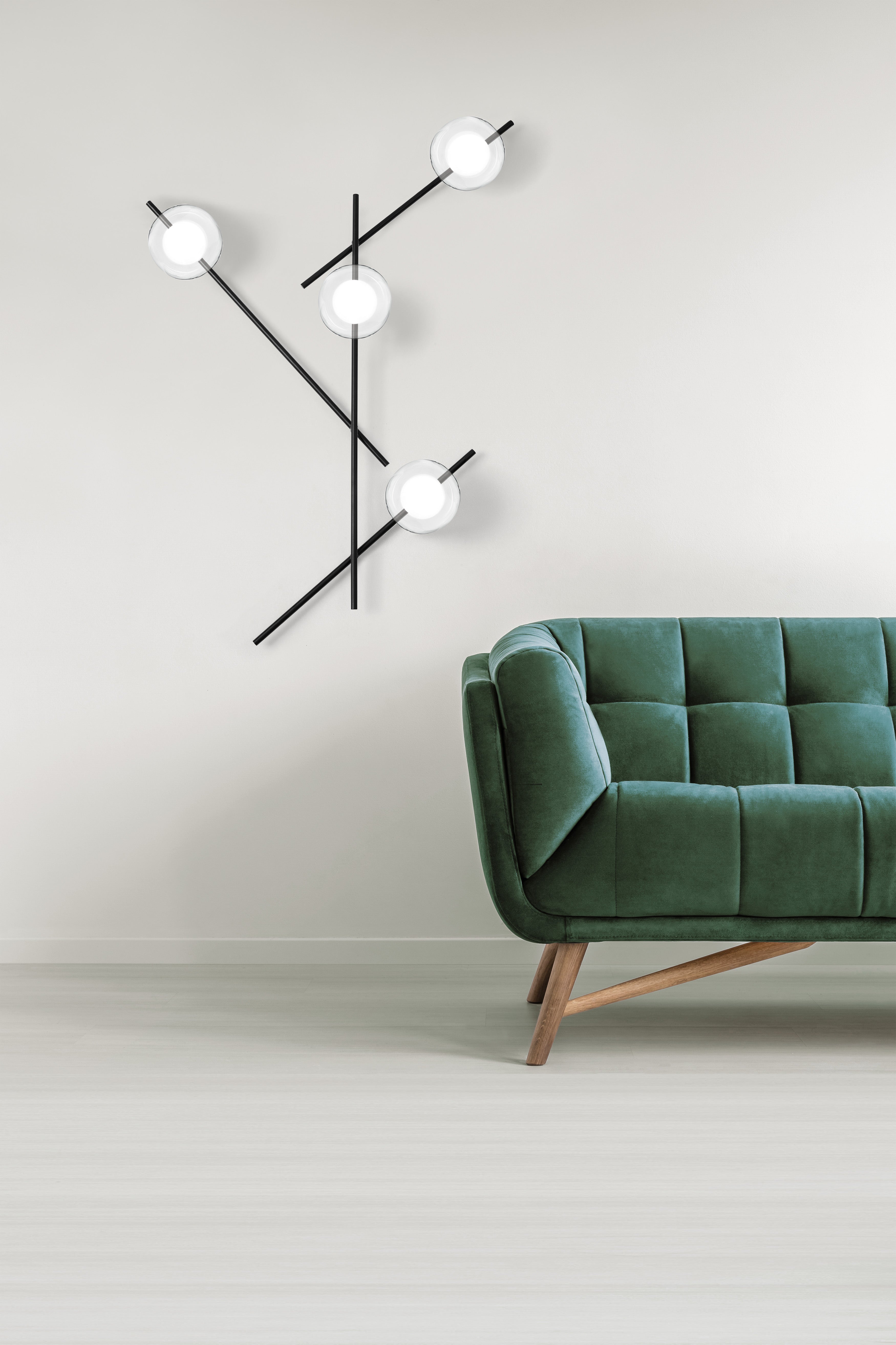 Mikado pl4 Lampada parete soffitto nero opaco con diffusore vetro borosilicato