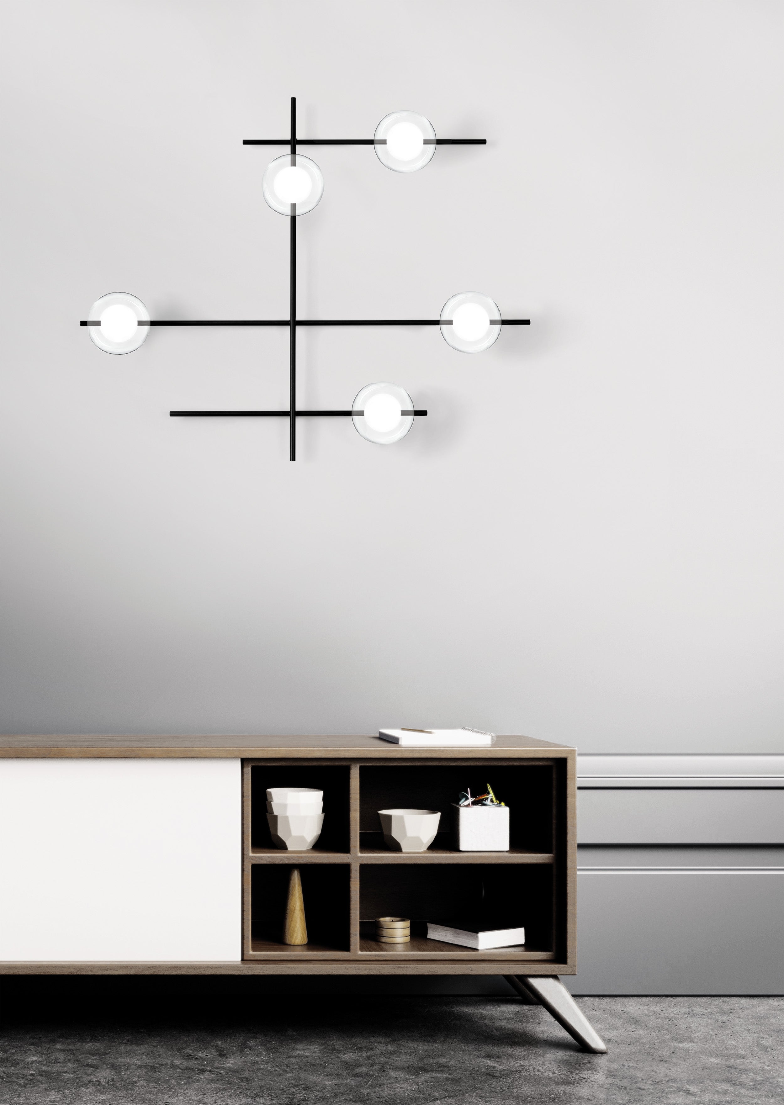 Mikado pl5 Lampada parete soffitto nero opaco con diffusore vetro borosilicato