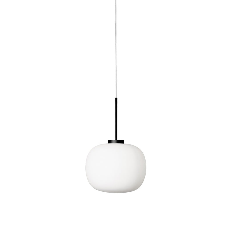 Bombo Lampadario sospensione nero diffusore in vetro bianco Ø 30 cm.