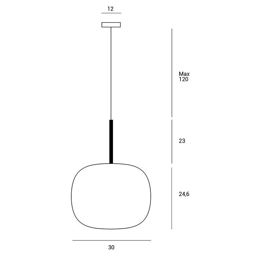 Bombo Lampadario sospensione nero diffusore in vetro bianco Ø 30 cm.