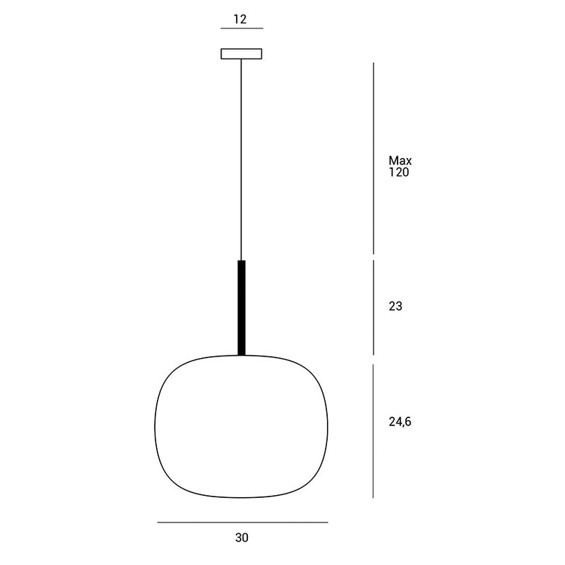 Bombo Lampadario sospensione nero diffusore in vetro bianco Ø 30 cm.