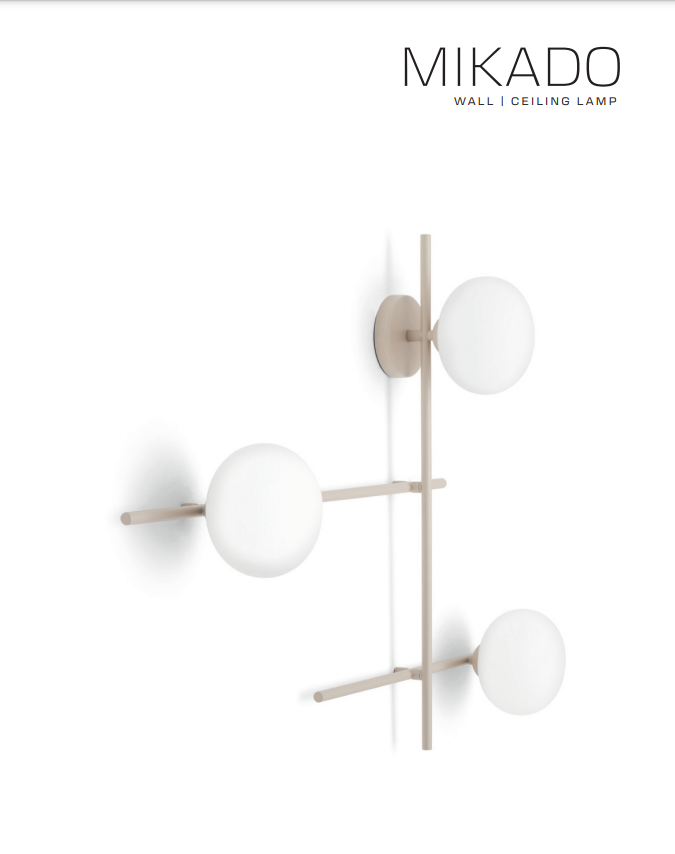 Mikado pl3 Lampada parete soffitto cipria opaco con diffusore vetro bianco
