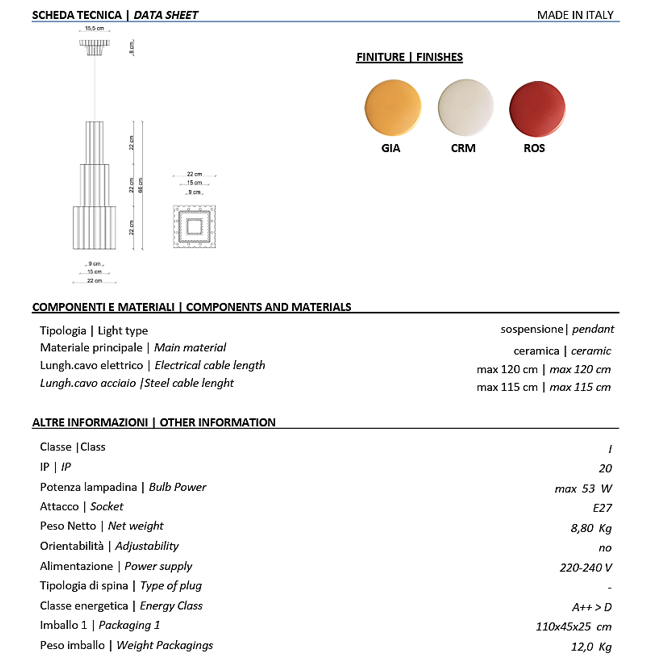 Metra C2830 lampadario sospensione ceramica decorata