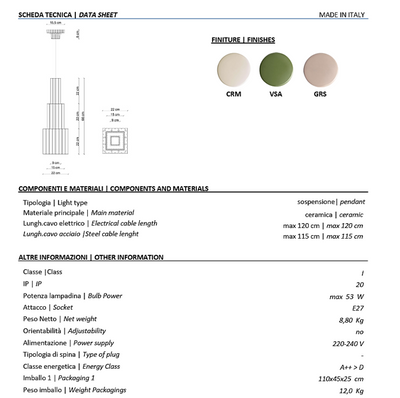 Metra C2831 lampadario sospensione ceramica decorata