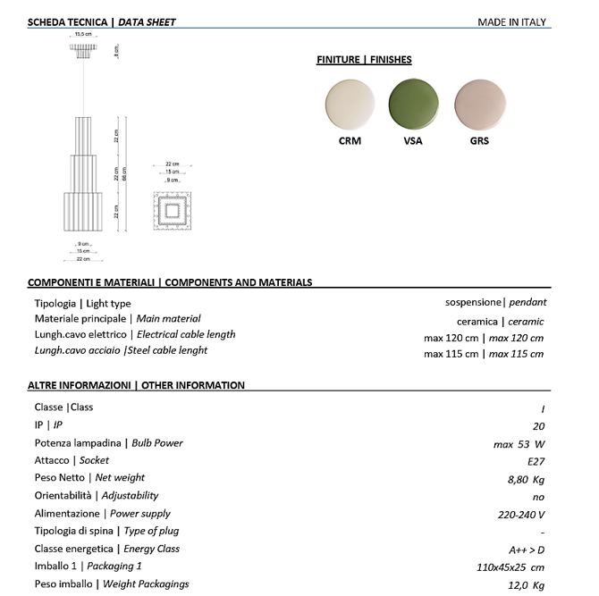 Metra C2831 lampadario sospensione ceramica decorata