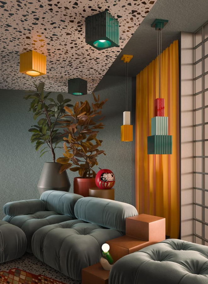 Metra C2836 plafoniera lampada soffitto ceramica decorata rosso