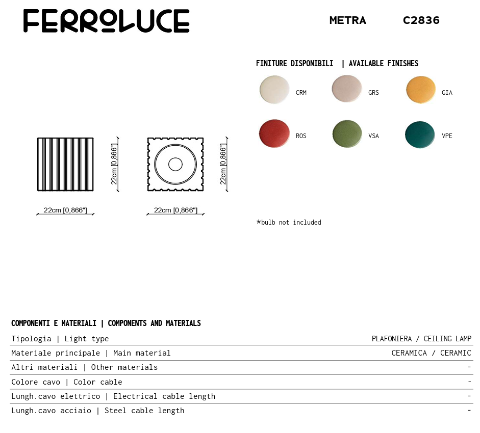 Metra C2836 plafoniera lampada soffitto ceramica decorata rosso