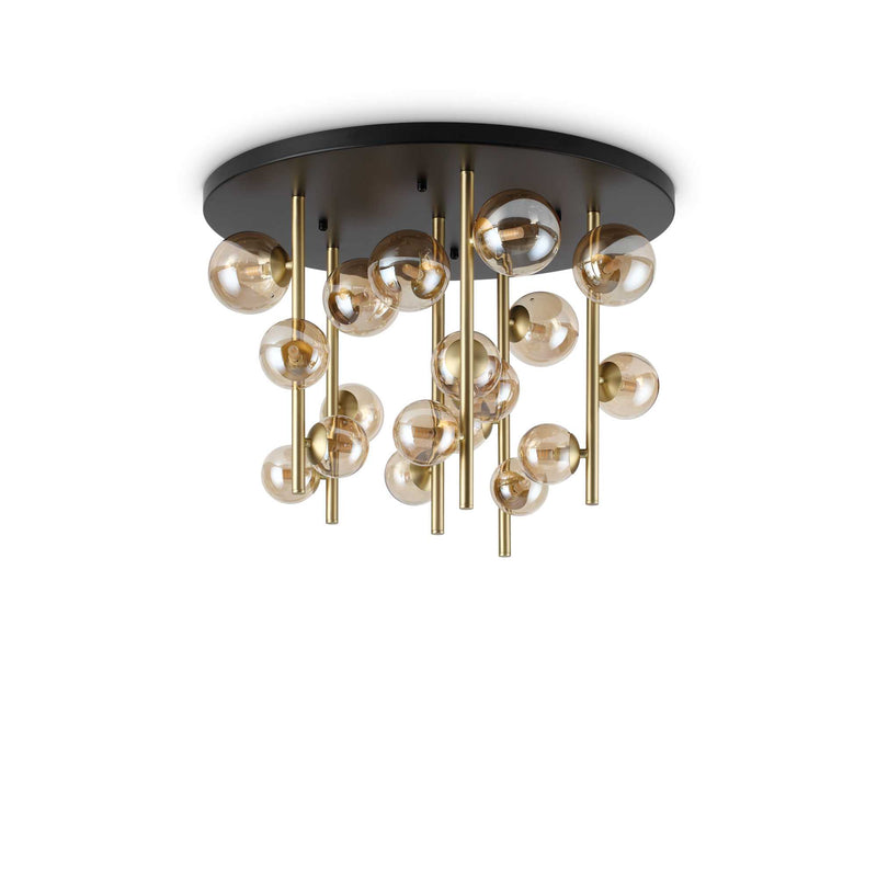 Perlage pl18 Plafoniera Lampada soffitto ottone satinato vetro ambra