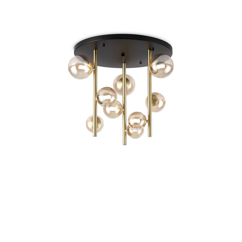 Perlage pl9 Plafoniera Lampada soffitto ottone satinato vetro ambra