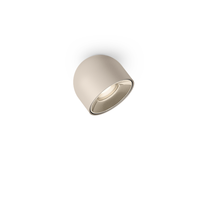 Plusminus Solo spot-light led Ø10 cm. con ottica media orientabile Pulsante 1-10V Beige