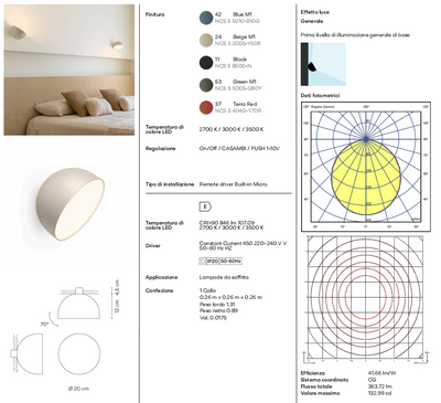 Plusminus Solo spot-light led Ø20 cm. con ottica diffusa orientabile Pulsante 1-10V Black