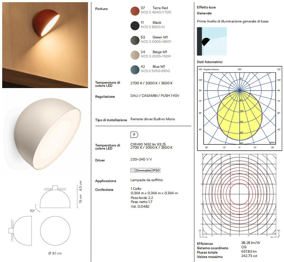 Plusminus Solo spot-light led Ø30 cm. con ottica diffusa orientabile DALI-2 Blue