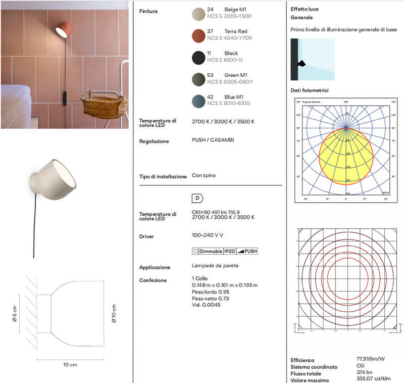 Plusminus Solo spot-light led Ø10 cm. con spina ottica diffusa orientabile Casambi Terra Red