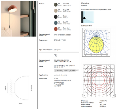Plusminus Solo spot-light led Ø20 cm. con spina ottica diffusa orientabile Push Terra Red