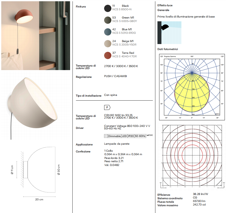 Plusminus Solo spot-light led Ø30 cm. con spina ottica diffusa orientabile Push Blue