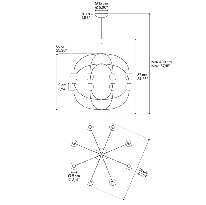 Axia Sospensione Led in acciaio bronzo lucido e vetro dimmer Triac