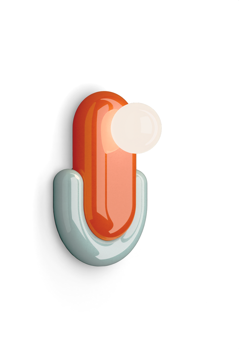 Eclair C2770 lampada parete ceramica decorata arancio volpe azzurro e vetro