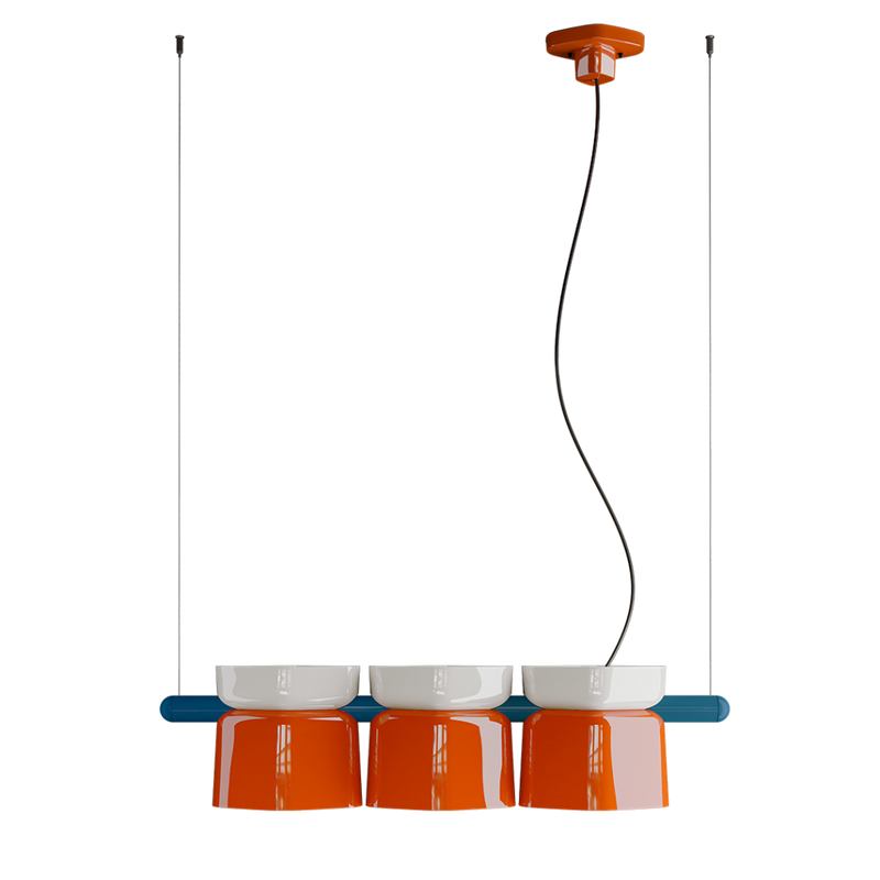 Yakitori C2790 lampadario sospensione 3 luci in ceramica decorata bianco arancio