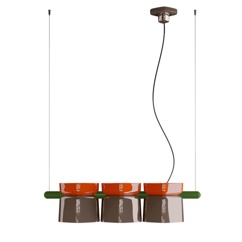 Yakitori C2790 lampadario sospensione 3 luci in ceramica decorata arancio moka