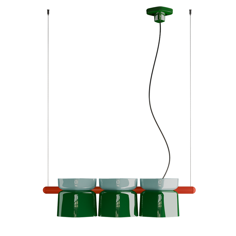 Yakitori C2790 lampadario sospensione 3 luci in ceramica decorata azzurro verde
