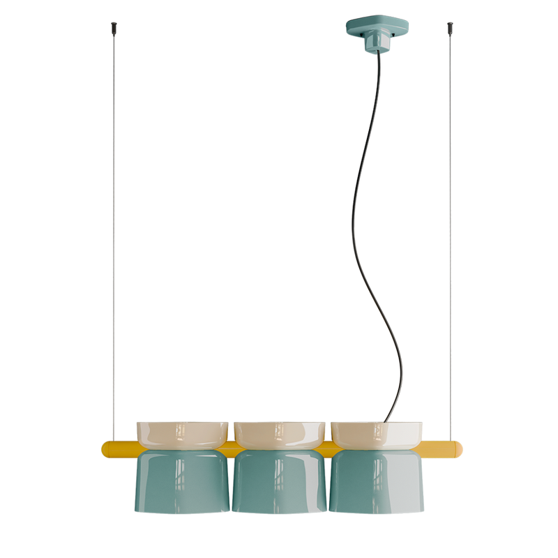 Yakitori C2790 lampadario sospensione 3 luci in ceramica decorata crema azzurro
