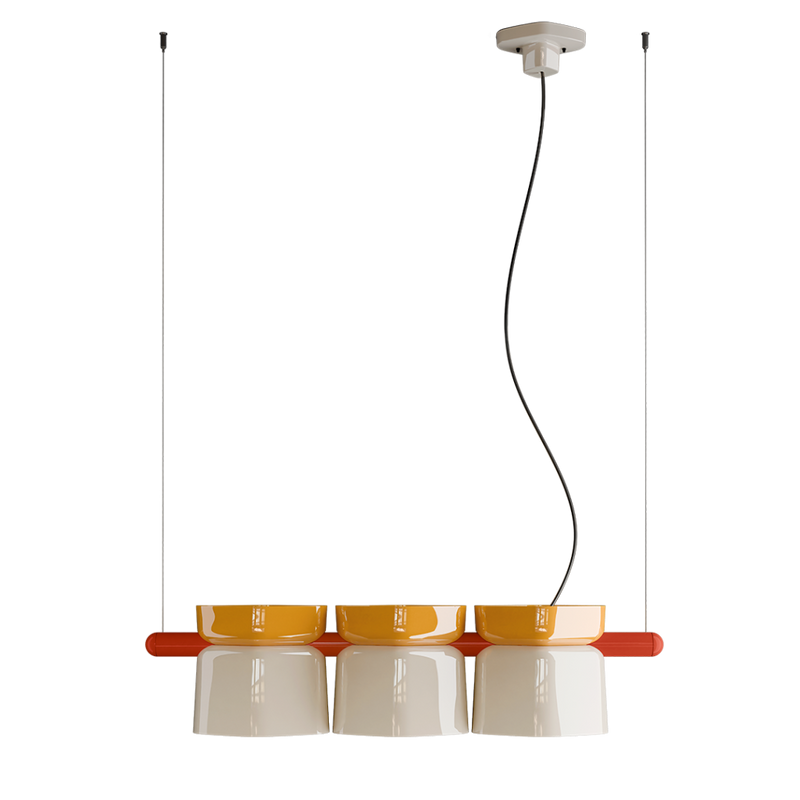 Yakitori C2790 lampadario sospensione 3 luci in ceramica decorata giallo crema