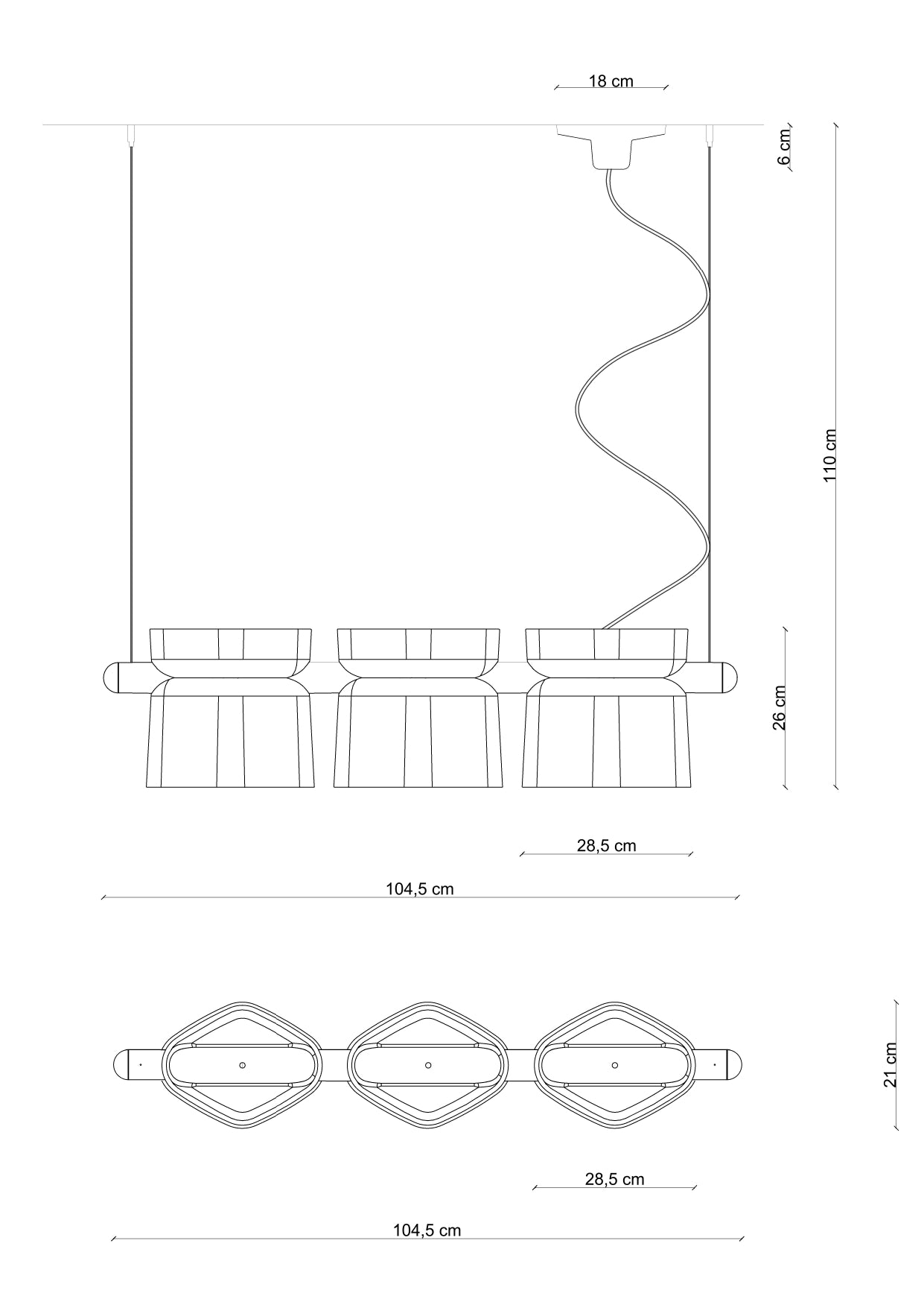 Yakitori C2790 lampadario sospensione 3 luci in ceramica decorata grigio blu