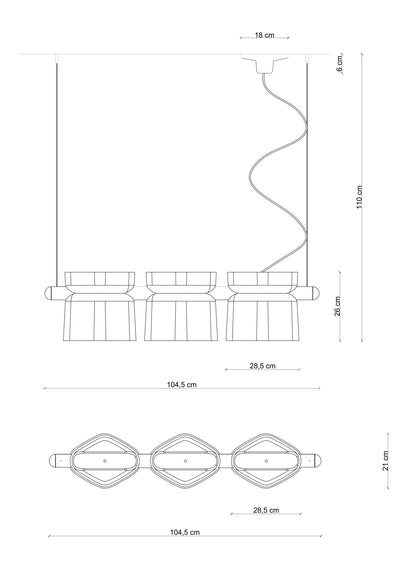 Yakitori C2790 lampadario sospensione 3 luci in ceramica decorata crema azzurro