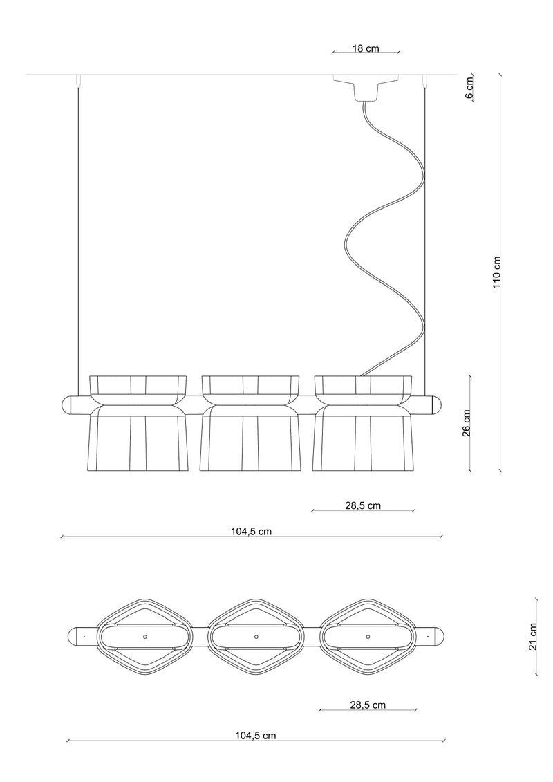 Yakitori C2790 lampadario sospensione 3 luci in ceramica decorata crema azzurro