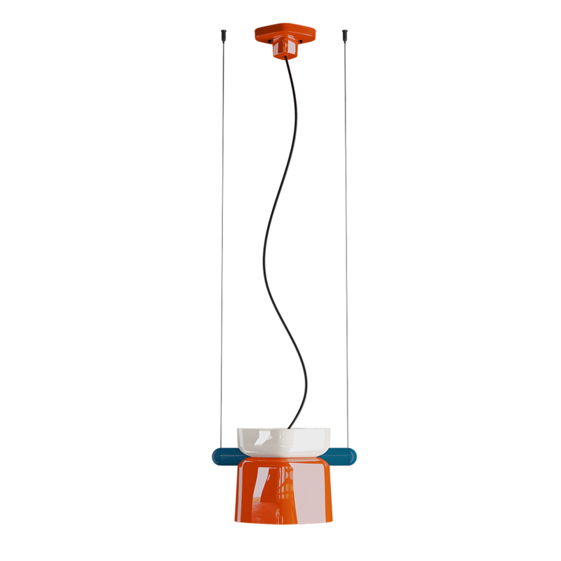 Yakitori C2791 lampadario sospensione in ceramica decorata bianco arancio