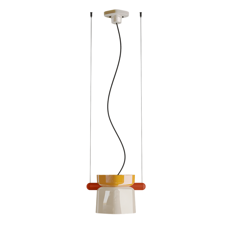 Yakitori C2791 lampadario sospensione in ceramica decorata giallo crema