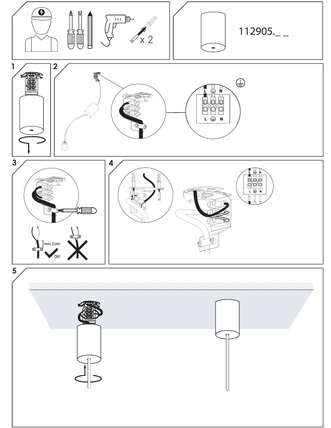 Rosone soffitto Ø5,5 cm. 1 luce per sospensione da interno