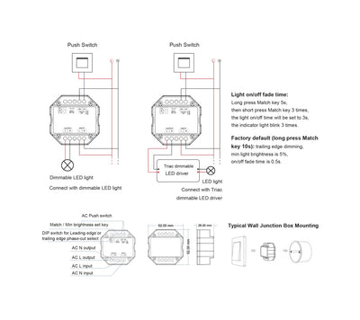 Dimmer a 1 canale per la gestione di carichi in tensione alternata o triac RF e/o taglio di fase