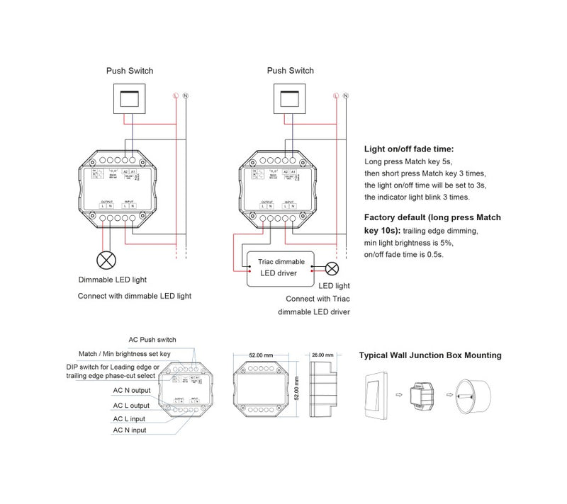 Dimmer a 1 canale per la gestione di carichi in tensione alternata o triac RF e/o taglio di fase